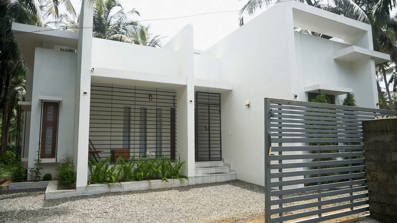 Mẫu nhà cấp 4 chữ L mái bằng có gác lửng đơn giản