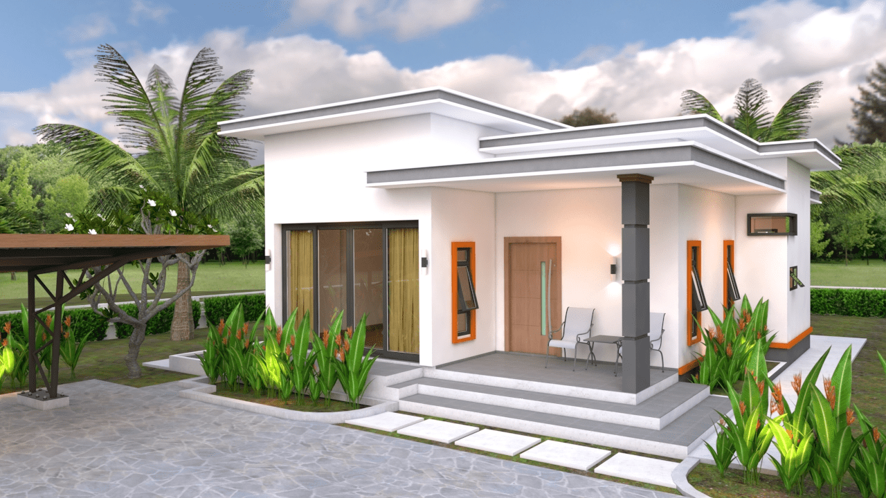 Mẫu nhà cấp 4 chữ L mái bằng hiện đại với thiết kế đơn giản