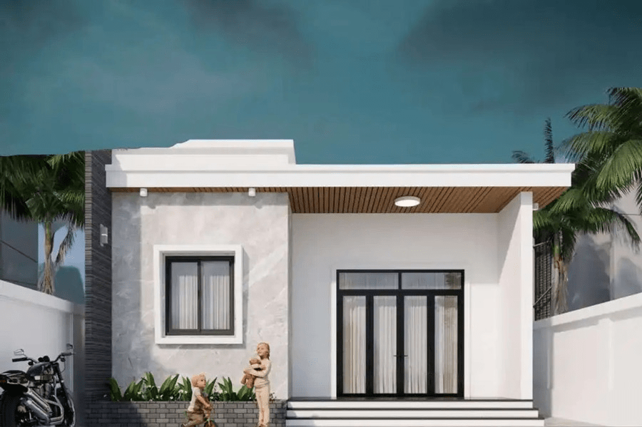 Mẫu nhà cấp 4 chữ L mái bằng nông thôn 5x20m