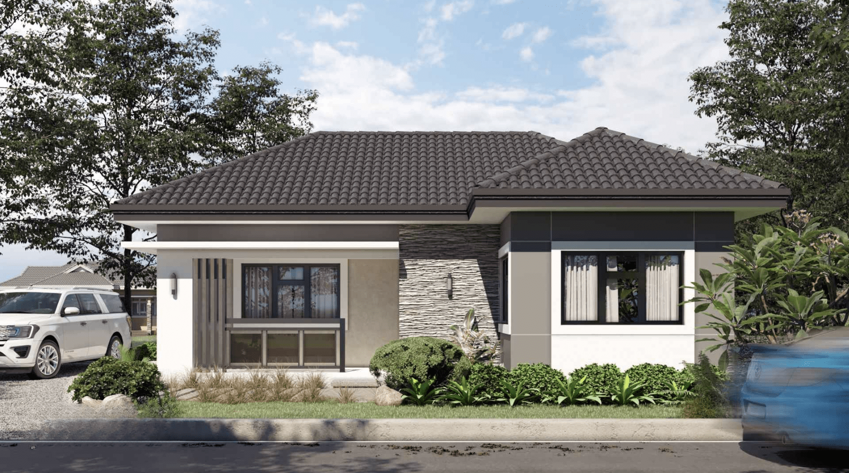Mẫu nhà cấp 4 chữ L mái Nhật phong cách Minimalis