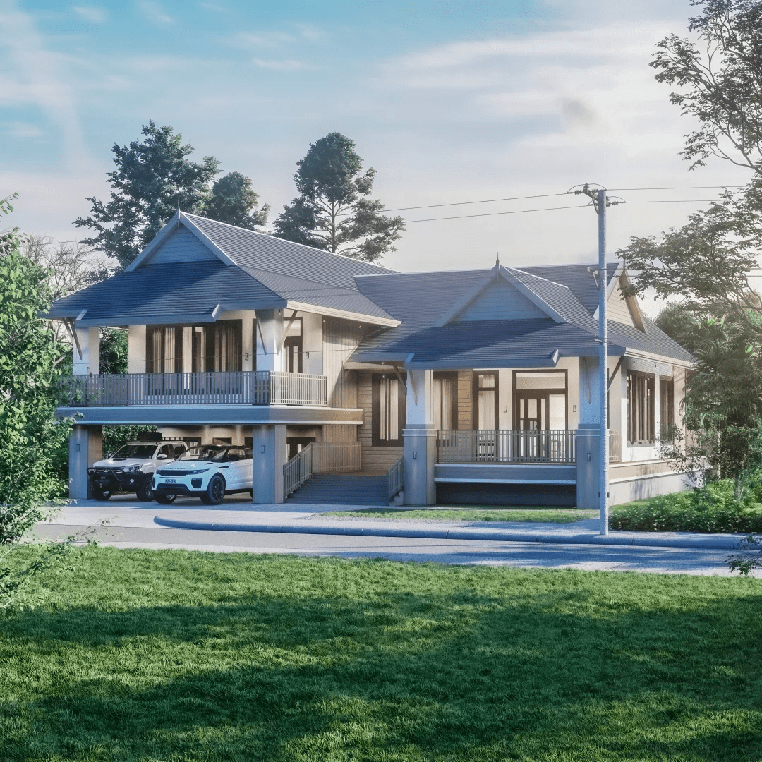 Mẫu nhà cấp 4 chữ L mái Thái 4 phòng ngủ tiện nghi