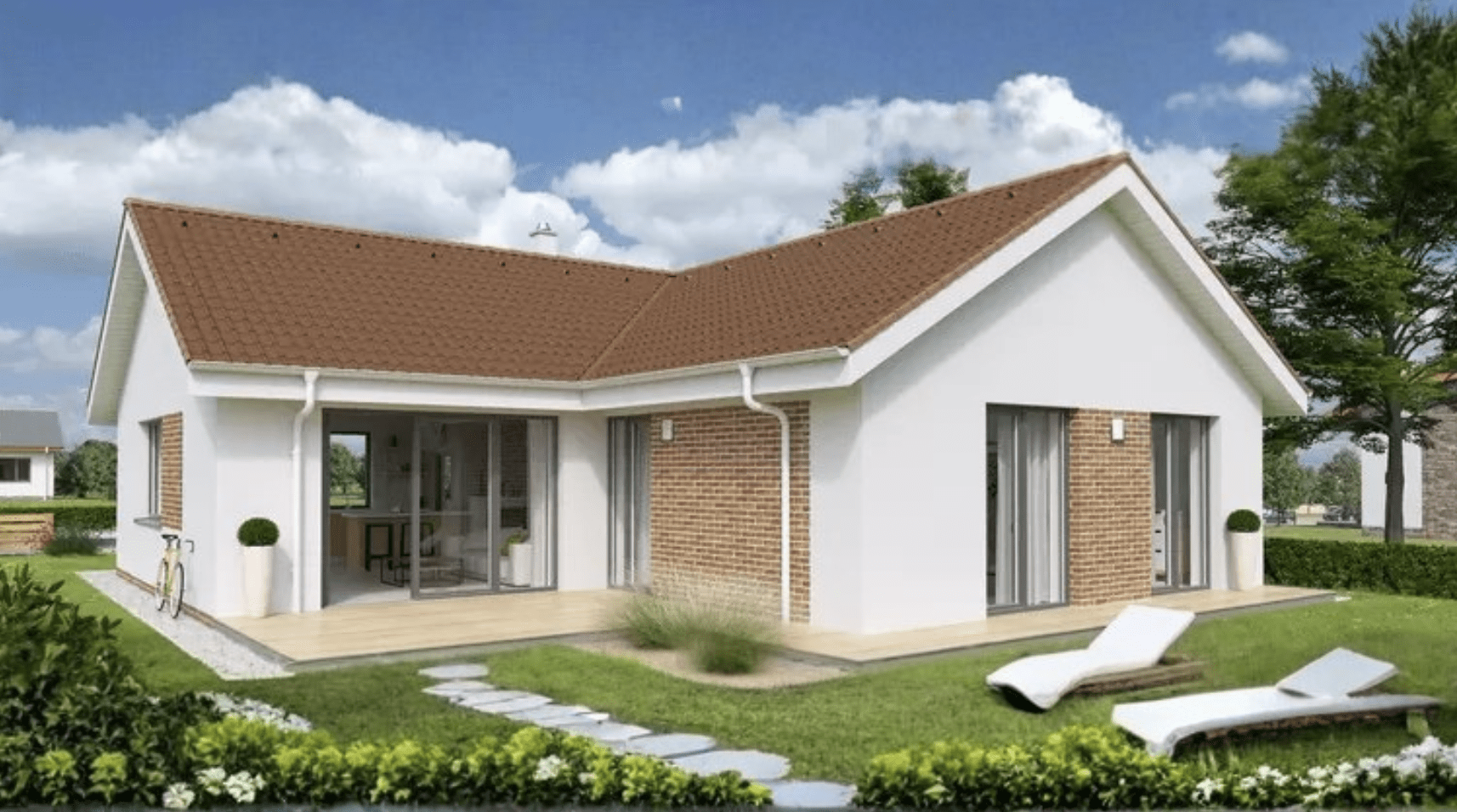 Mẫu nhà cấp 4 chữ L nông thôn có sân vườn 