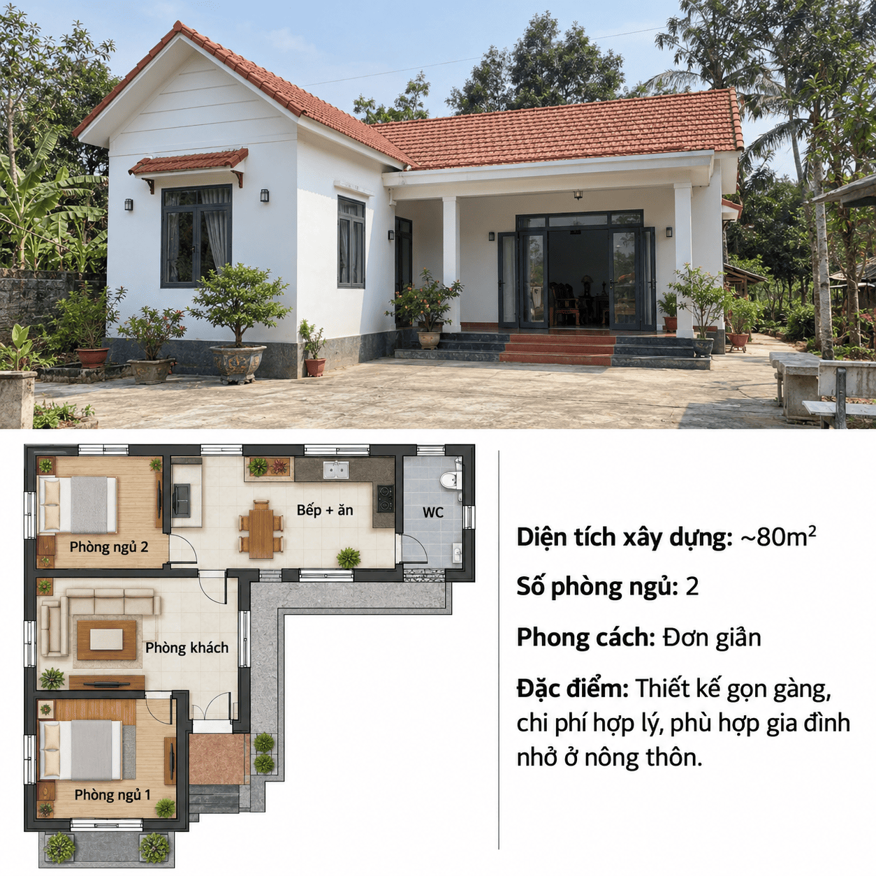 mẫu nhà cấp 4 chữ L ở nông thôn giá rẻ