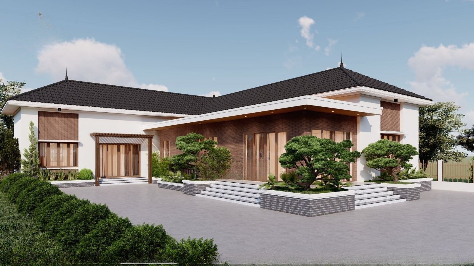 Mẫu nhà cấp 4 đẹp chữ L tối ưu diện tích