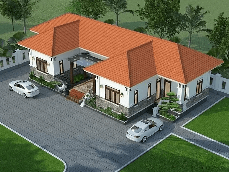 Mẫu nhà cấp 4 đẹp chữ U