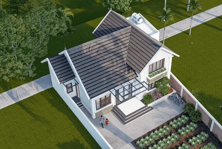Không gian mở phía trước của mẫu nhà cấp 4 đẹp