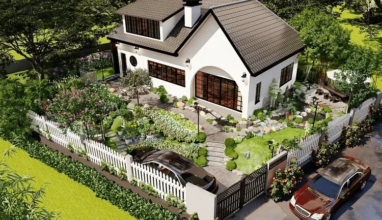 Không gian vườn của mẫu nhà cấp 4 đẹp kiểu biệt thự