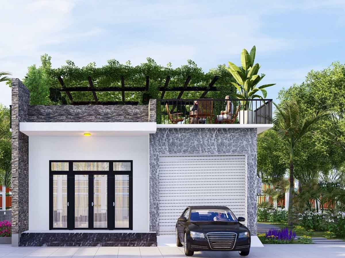 Mẫu thiết kế nhà cấp 4 đẹp có sân thượng tiện nghi