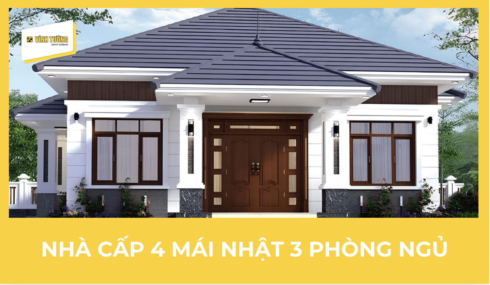 Mẫu nhà cấp 4 đẹp mái Nhật 3 phòng ngủ