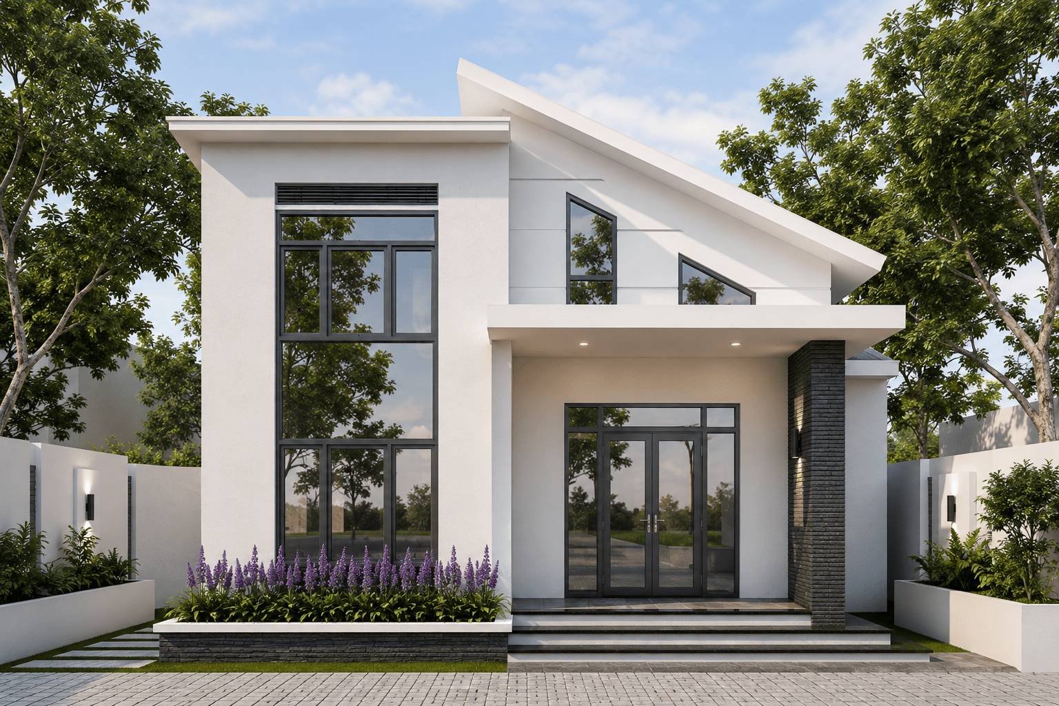 Mẫu nhà cấp 4 gác lửng mái lệch với thiết kế đơn giản nhưng tiện lợi