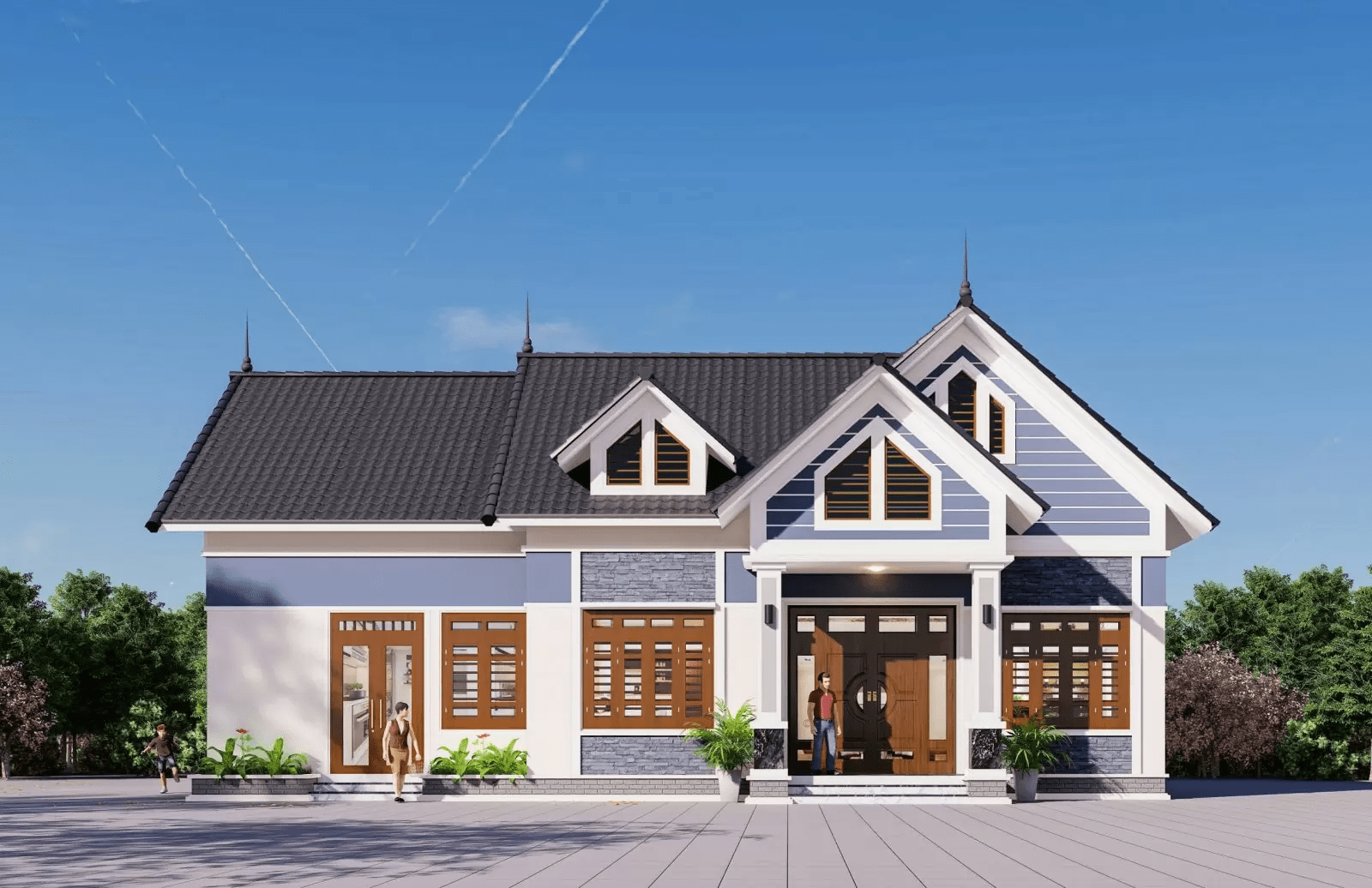 Mẫu nhà cấp 4 kiểu mái Thái 8x12m đẹp, hiện đại