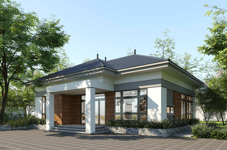 Mẫu nhà cấp 4 mái Nhật 3 phòng ngủ độc đáo, thêm cây xanh để tạo bóng mát