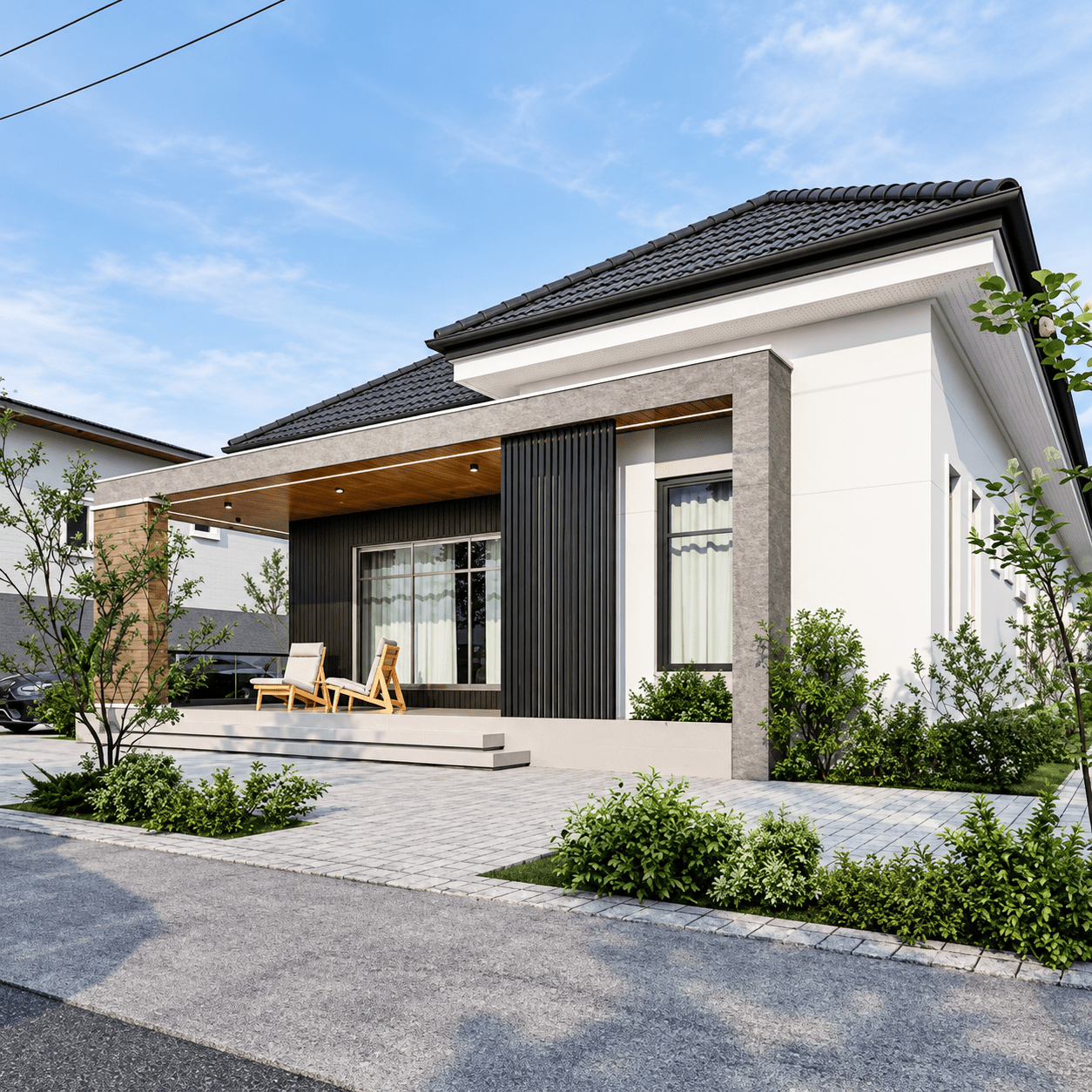 Mẫu nhà cấp 4 mái Nhật 4 phòng ngủ trên mặt bằng rộng