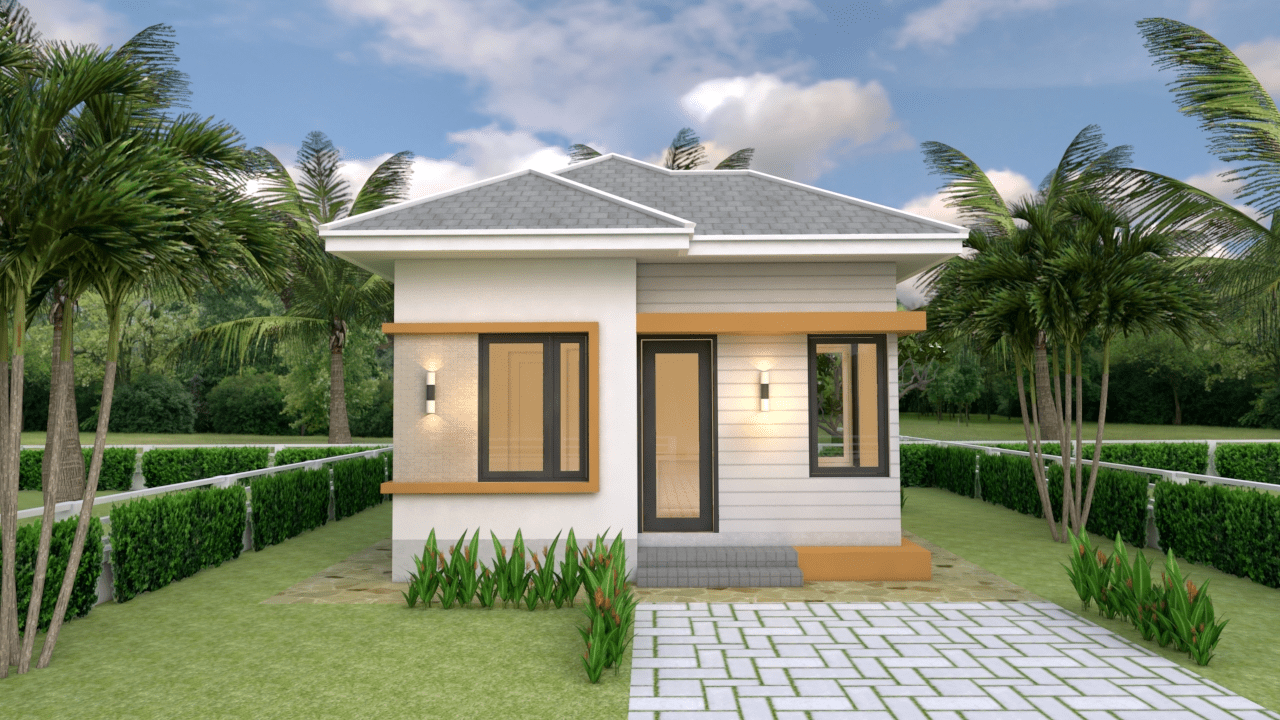 Mẫu nhà cấp 4 mái Thái chữ L 2 phòng ngủ nhỏ gọn