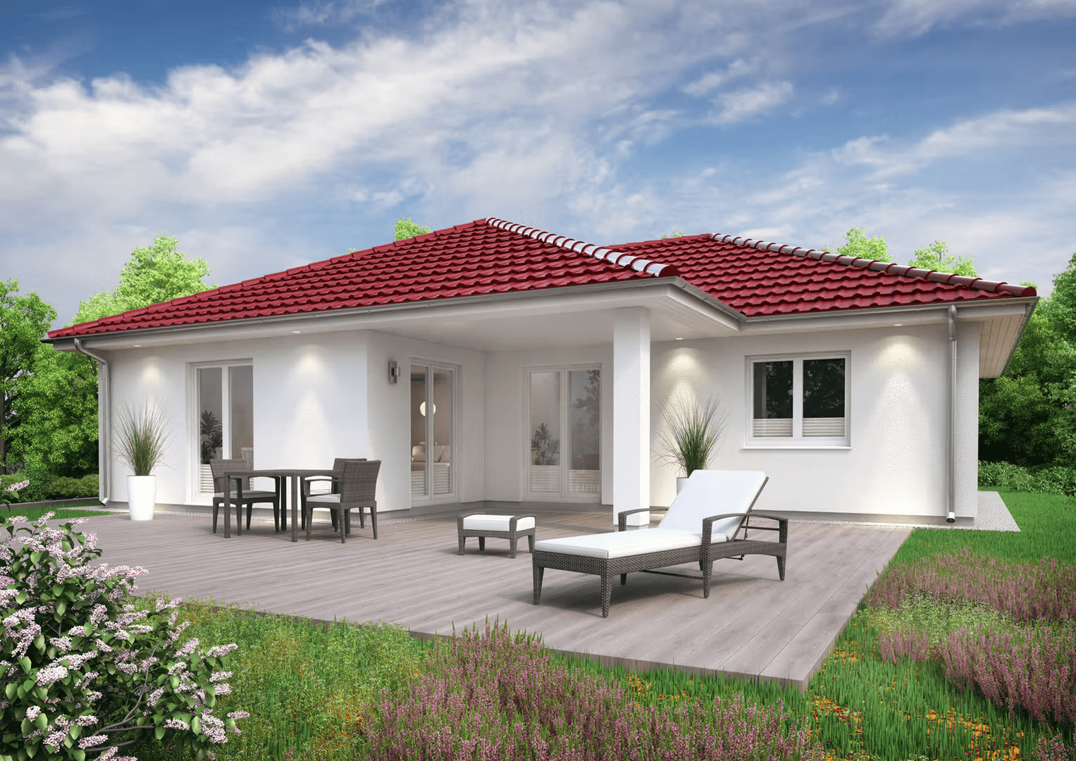Mẫu nhà cấp 4 mái Thái chữ L đơn giản cho nhà nông thôn
