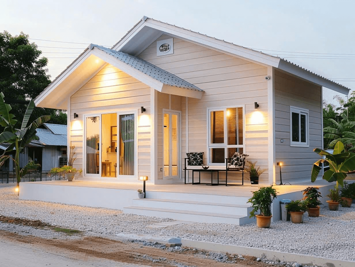 Mẫu nhà cấp 4 mái Thái chữ L nông thôn nhỏ gọn và ấm cúng