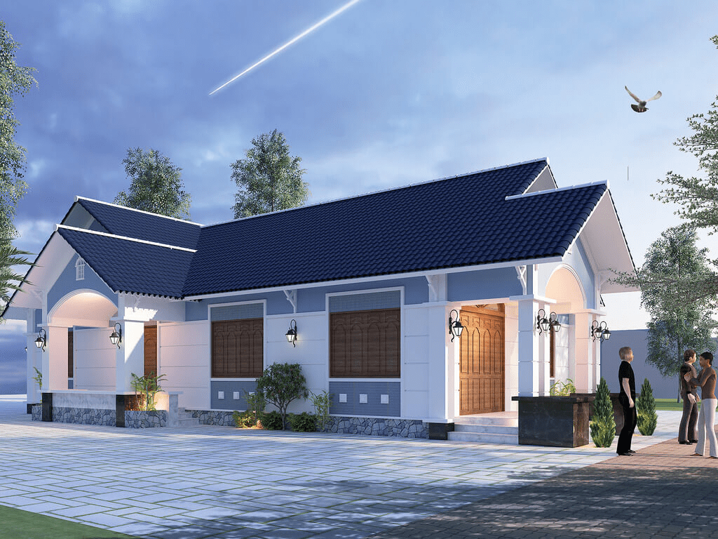 Mẫu nhà cấp 4 mái Thái chữ L nông thôn nhỏ gọn