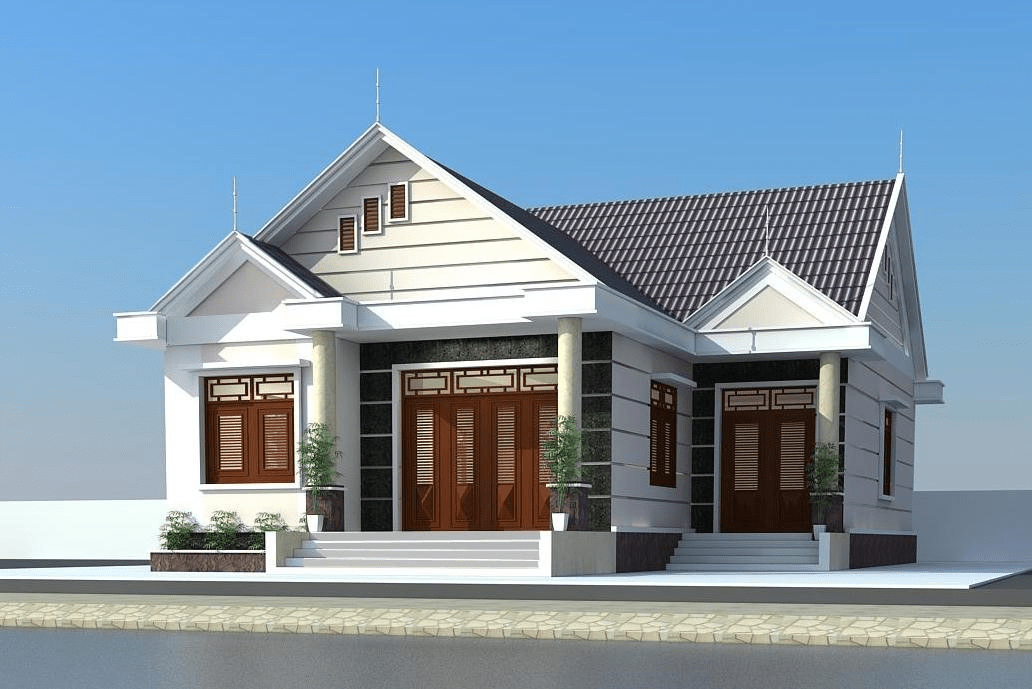 Mẫu nhà cấp 4 mái Thái chữ L nông thôn theo lối thiết kế tân cổ điển