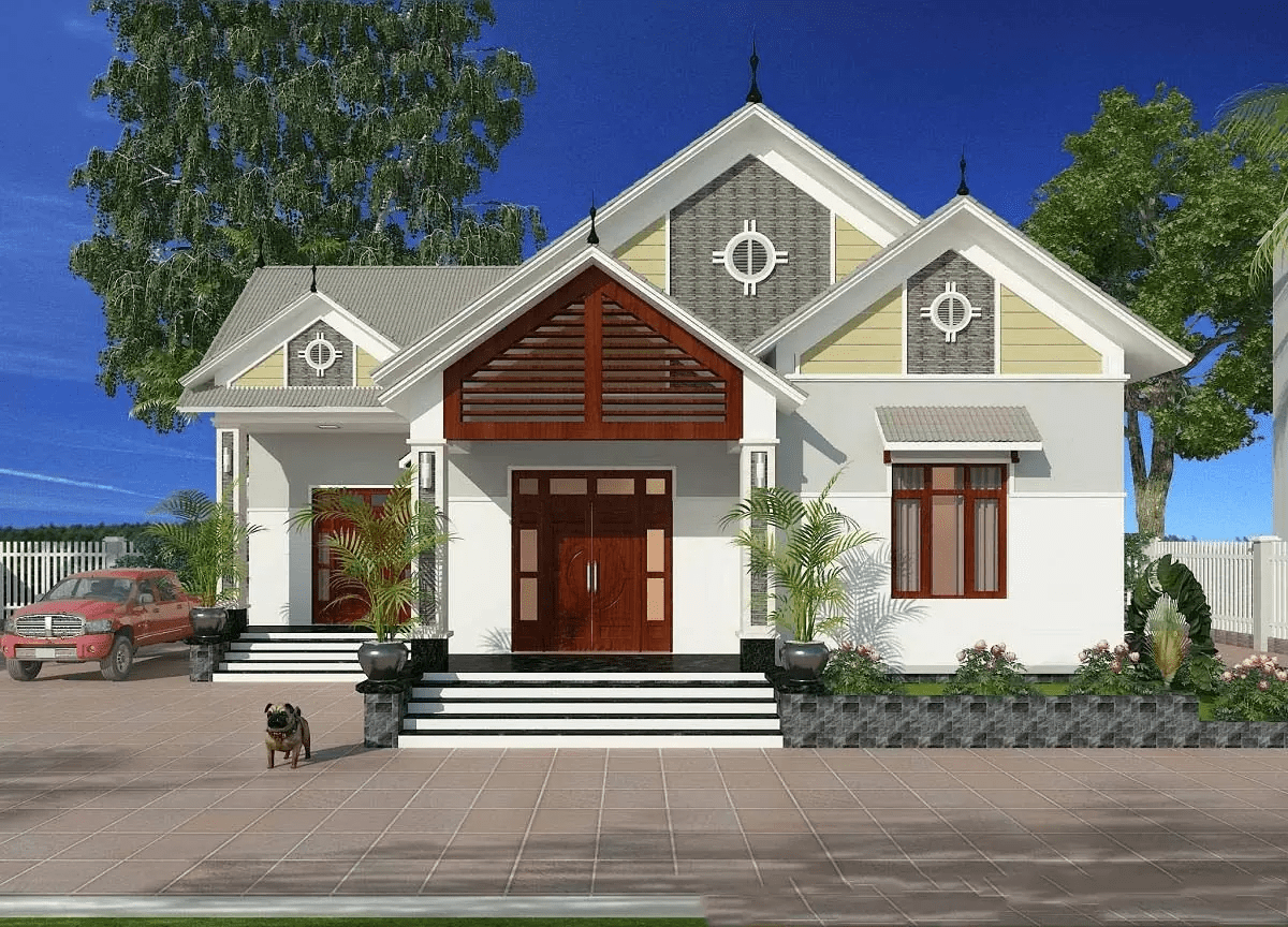 Mẫu nhà cấp 4 mái Thái đơn giản có gác lửng