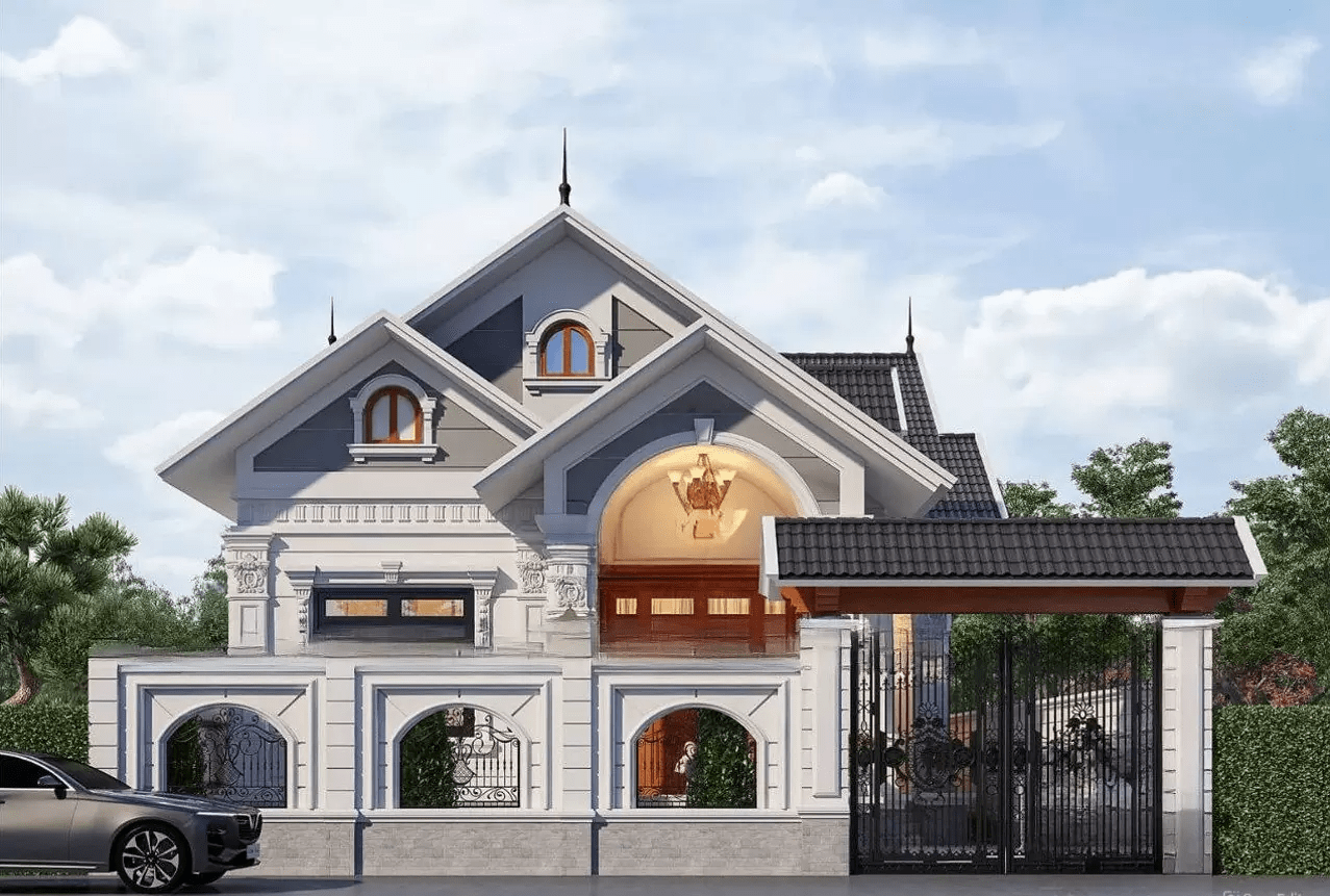 Mẫu nhà cấp 4 mái Thái gác lửng dạng biệt thự sân vườn