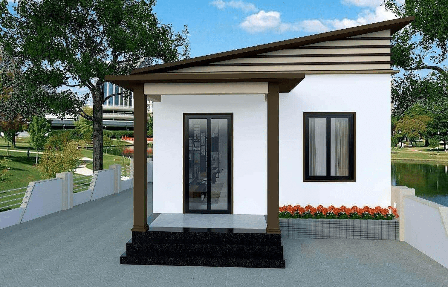 Mẫu nhà cấp 4 mái tôn 1 mái với thiết kế hiện đại, phù hợp khu đất ngang 5m
