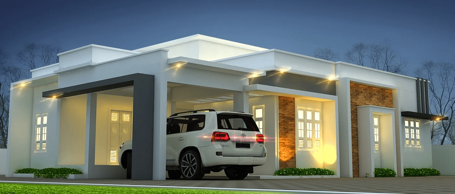 Mẫu nhà cấp 4 nông thôn mái bằng 3 phòng ngủ hiện đại
