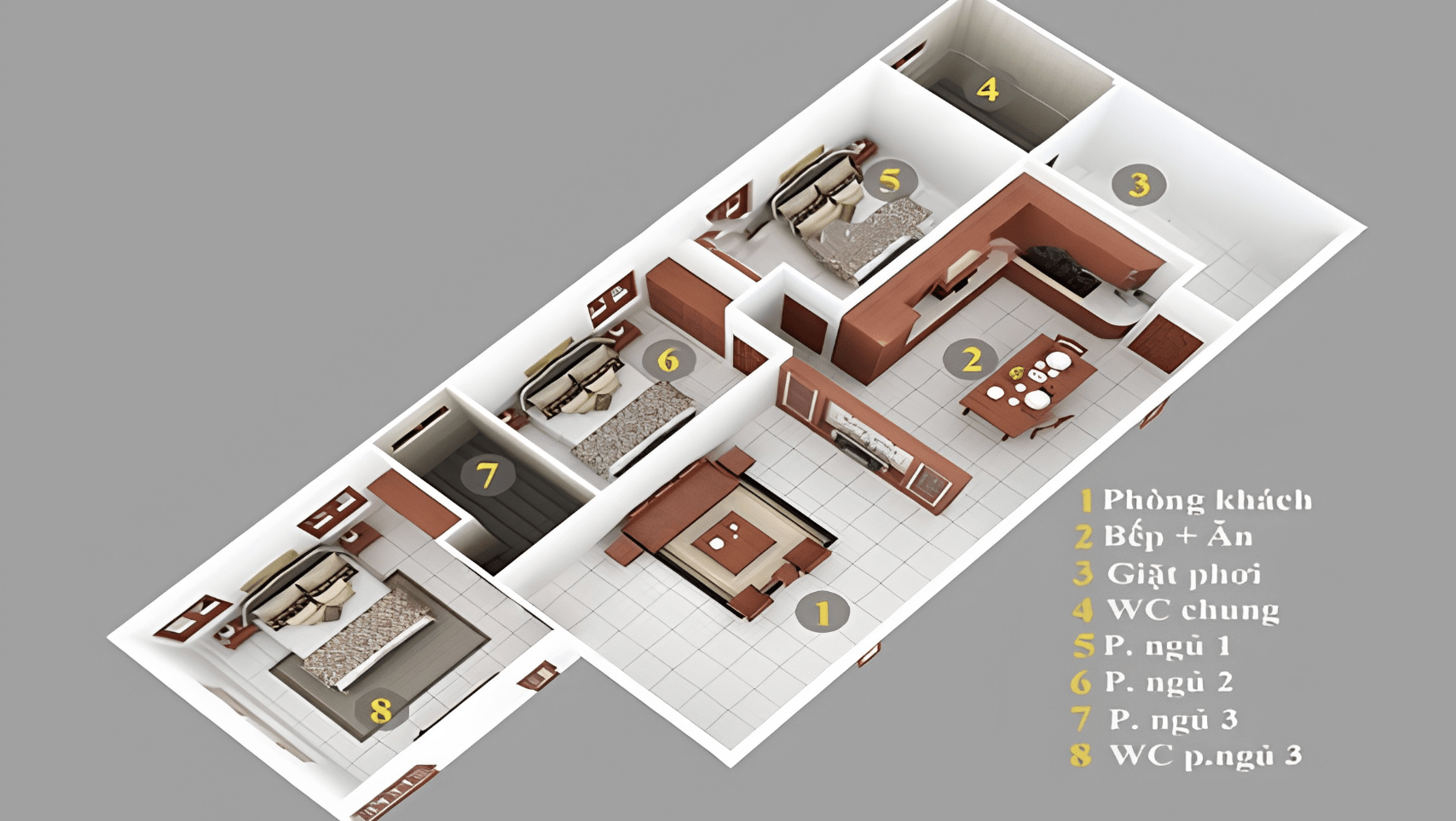 Mẫu nhà chữ L cấp 4 100m2 sở hữu 3 phòng ngủ