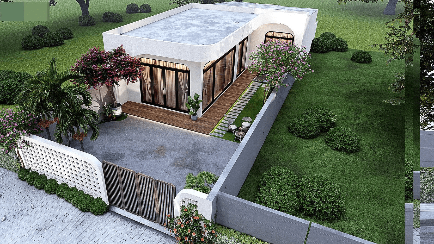 Mẫu nhà chữ L cấp 4 2 phòng ngủ phong cách hiện đại