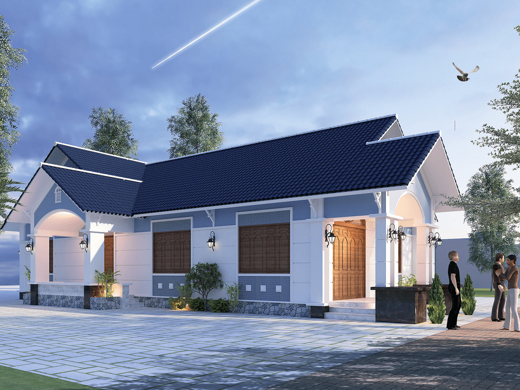 Mẫu nhà chữ L cấp 4 mái Thái xếp lớp