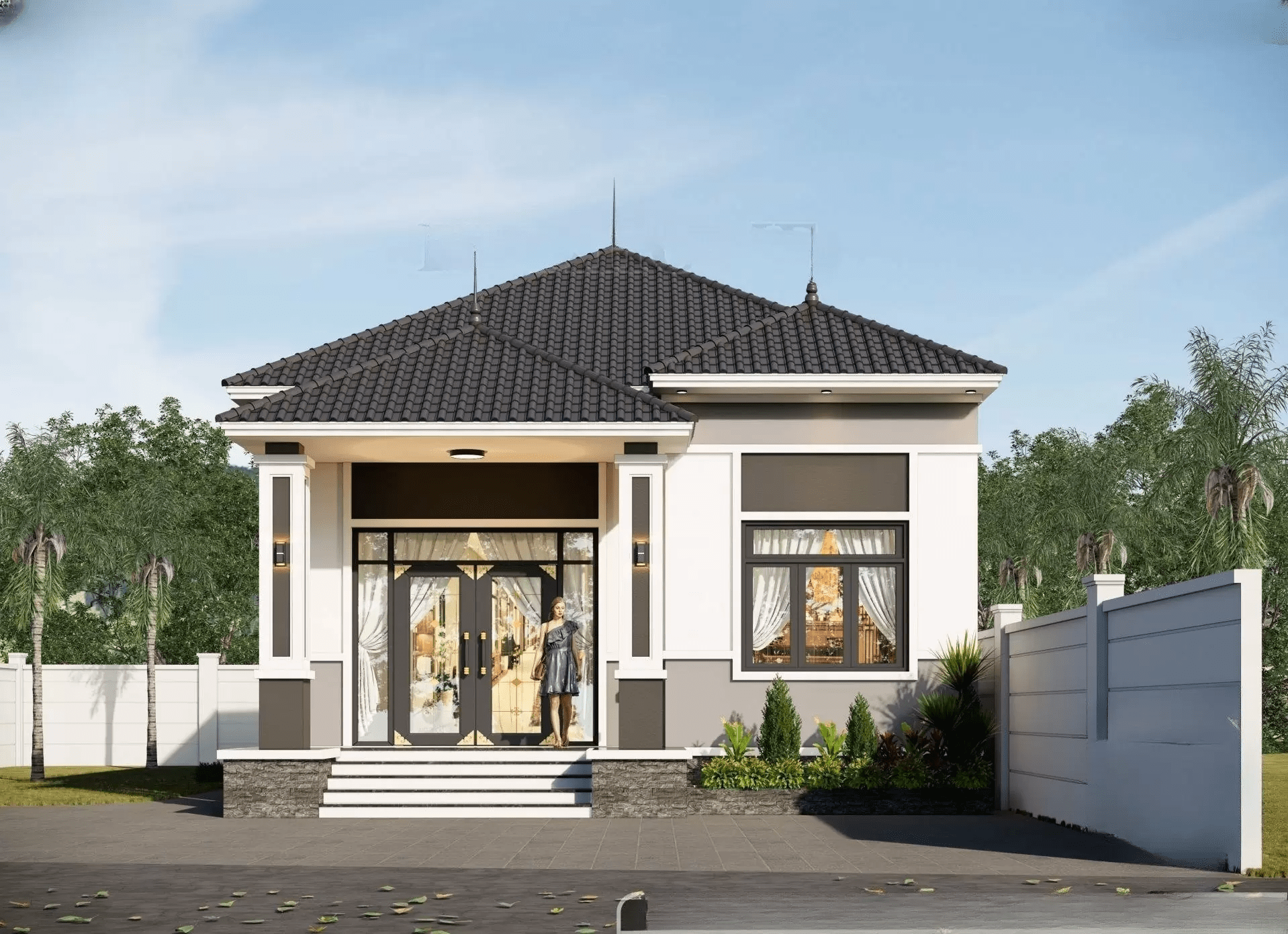 Mẫu nhà đẹp 1 tầng thiết kế mái Nhật là lựa chọn của nhiều gia đình ngân sách hạn chế