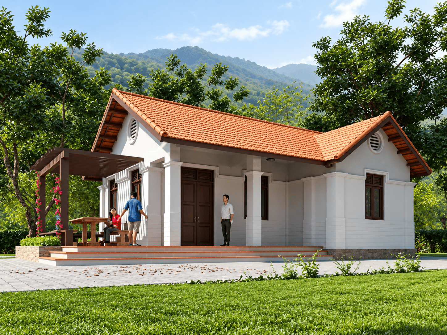 Mẫu nhà gác lửng 3 phòng ngủ ở nông thôn đơn giản