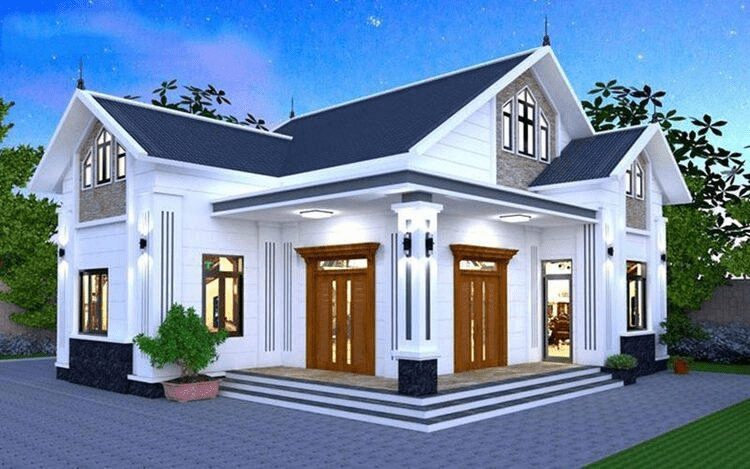 Mẫu nhà gác lửng chữ L mái Thái (Nguồn: Internet)