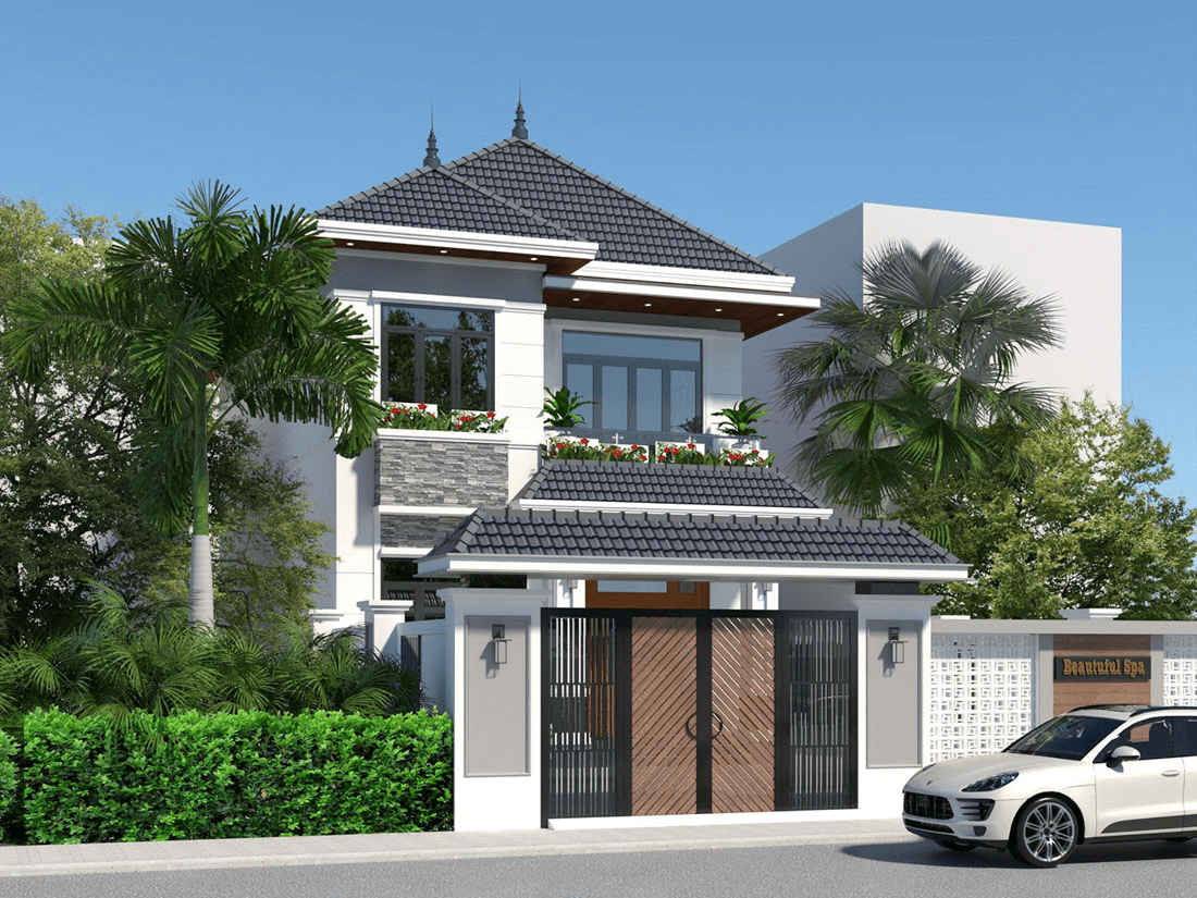 Mẫu nhà mái Nhật 2 tầng hiện đại