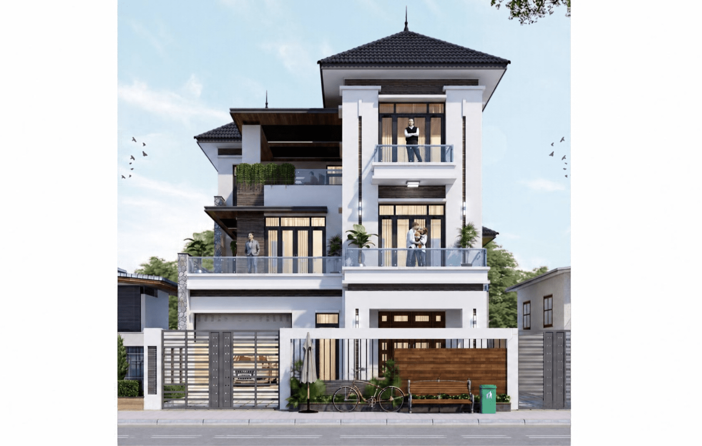 Mẫu nhà mái Nhật 3 tầng phù hợp với gia đình cần tăng diện tích sử dụng trên khu đất hạn chế