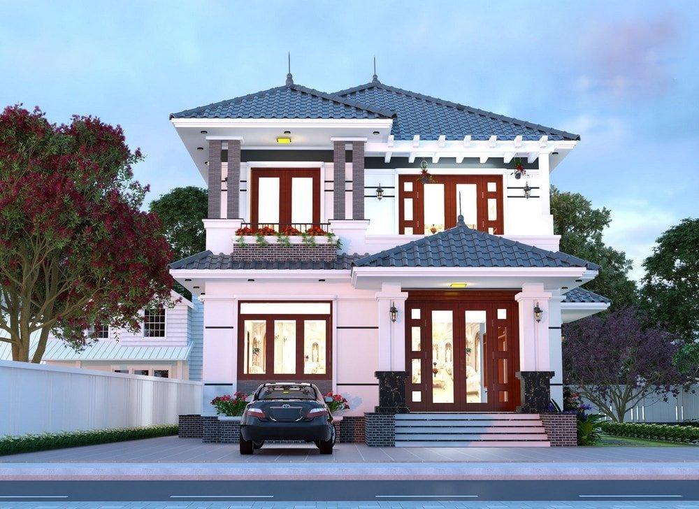 Mẫu nhà mái Nhật 4 phòng ngủ được thiết kế 2 tầng