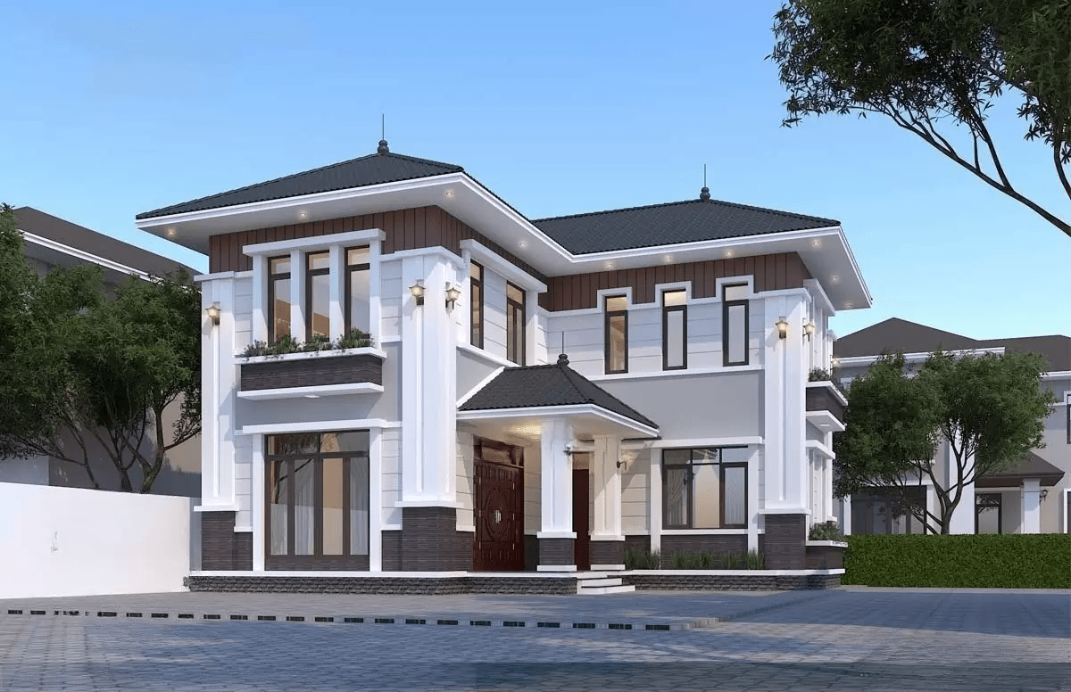 Mặt bằng công năng nhà mái Nhật chữ L hiện đại đơn giản nhưng sang trọng