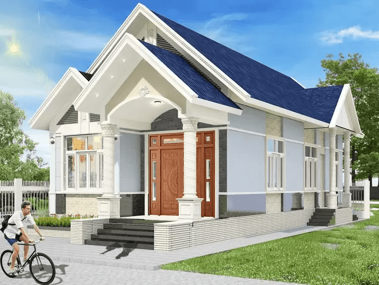 Mẫu nhà mái Thái cấp 4 8x12m trên đây được bố trí thêm ống khói làm điểm nhấn cho ngôi nhà