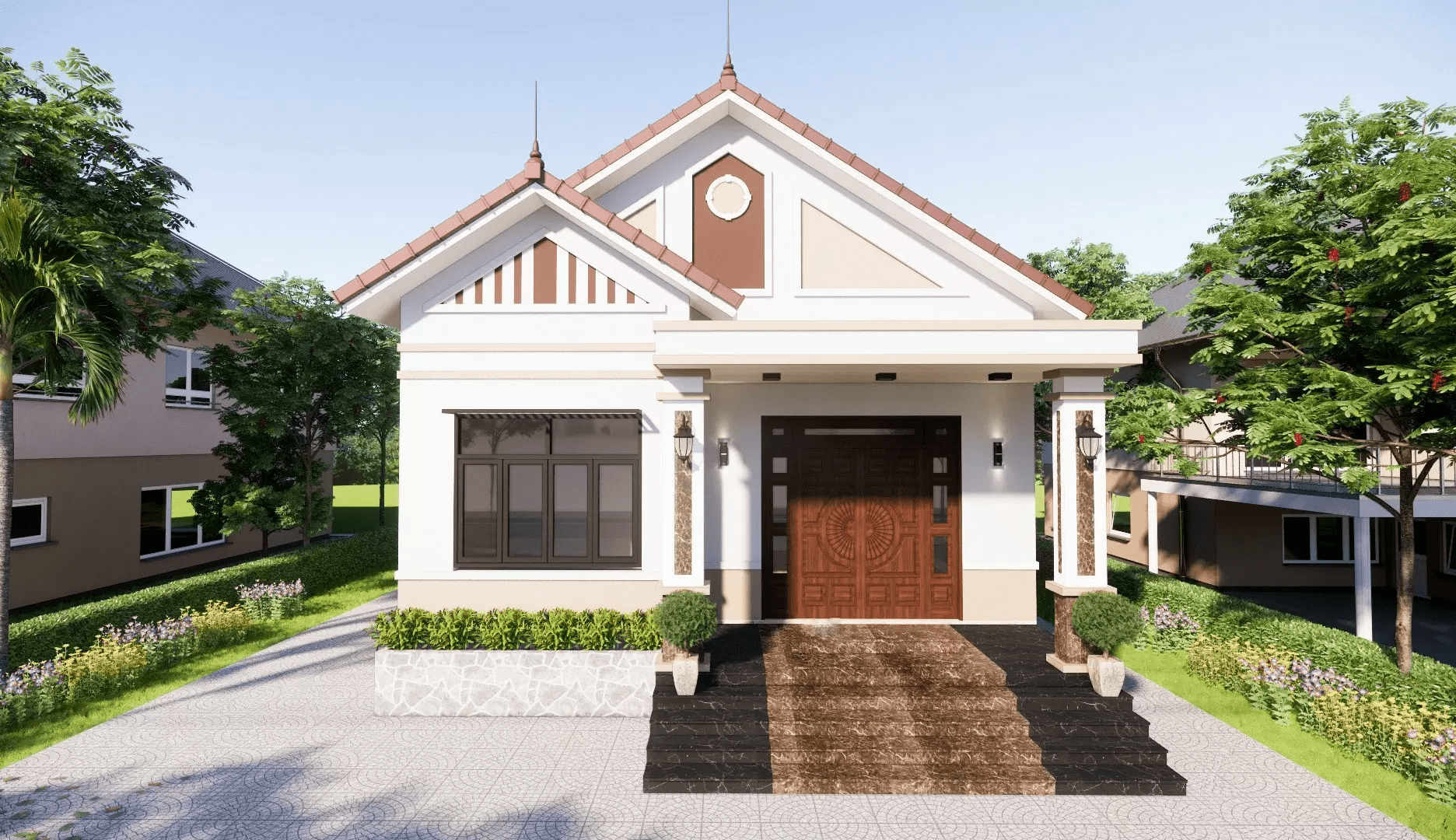 Mẫu nhà mái thái cấp 4 đơn giản ở nông thôn