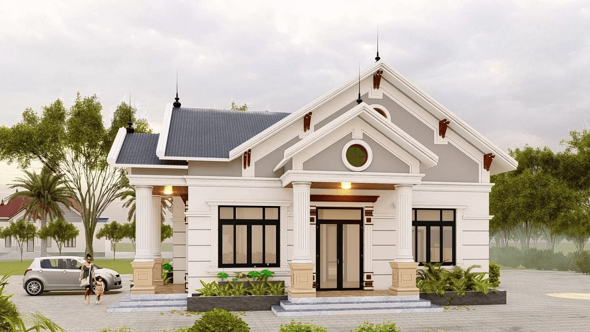 Mẫu nhà mái Thái cấp 4 hiện đại tân cổ điển