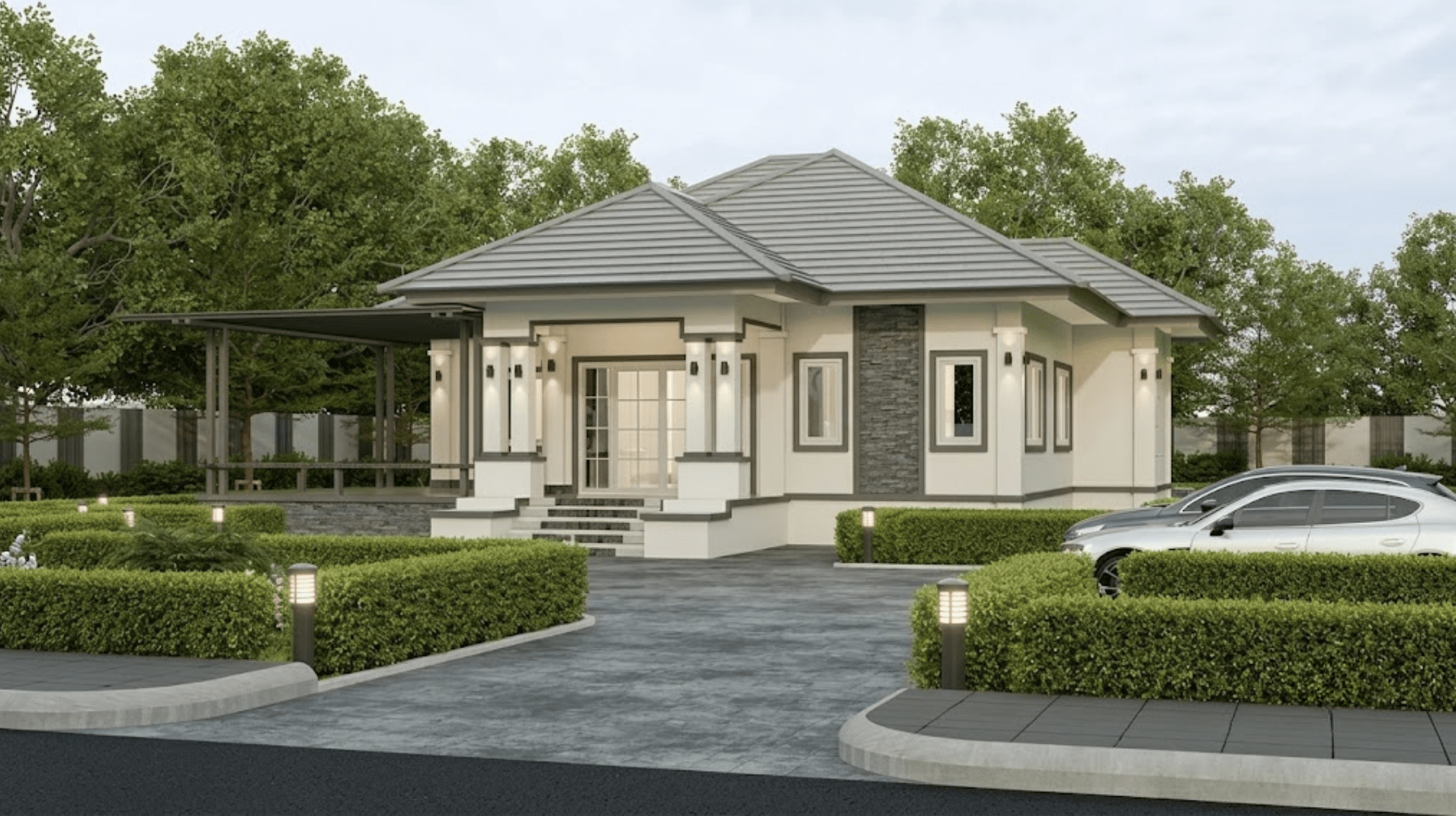 Mẫu nhà mái Thái cấp 4 sân vườn sang trọng