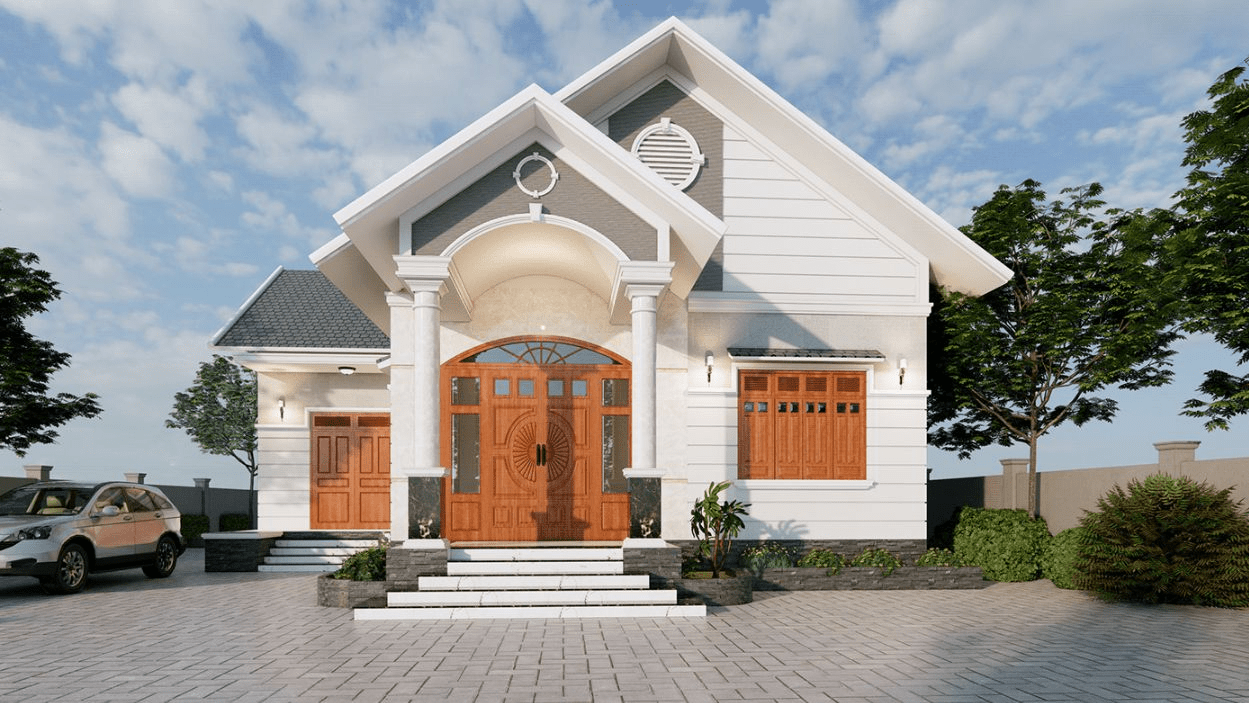 Mẫu nhà mái Thái gác lửng có sân vườn rộng