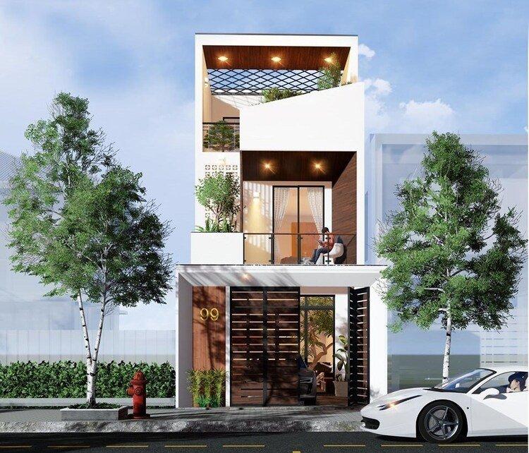 Mẫu nhà ống 2 tầng 1 tum bổ sung công năng mà vẫn giữ khoảng sân thượng phía trên