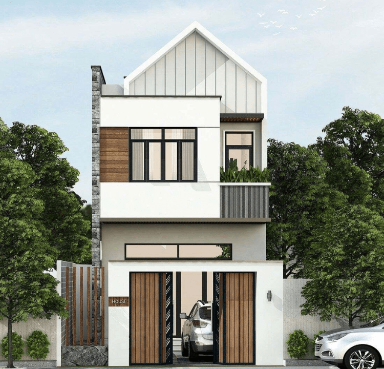 Mẫu nhà ống 2 tầng được thiết kế nhiều cửa kính để đón nắng