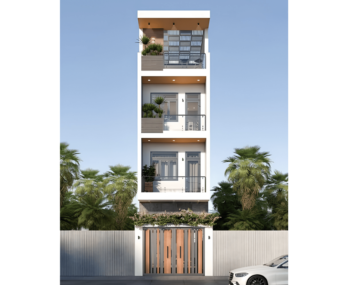 Mẫu nhà ống 4 tầng 4x16m mái bằng phối cảnh