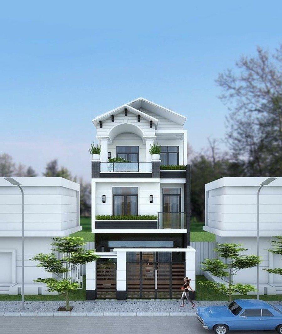 Mẫu nhà ống đẹp 3 tầng 5m với mái Thái truyền thống giúp thoát nước nhanh
