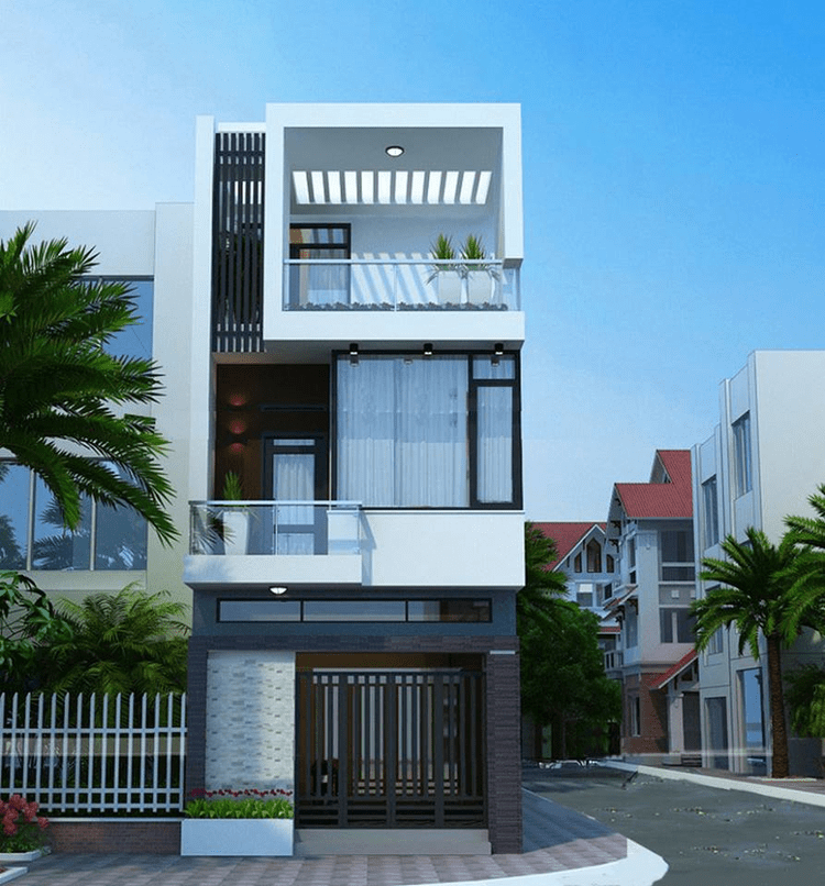 Mẫu nhà ống đẹp 3 tầng 5m với thiết kế ban công tối giản, hiện đại mà tinh tế