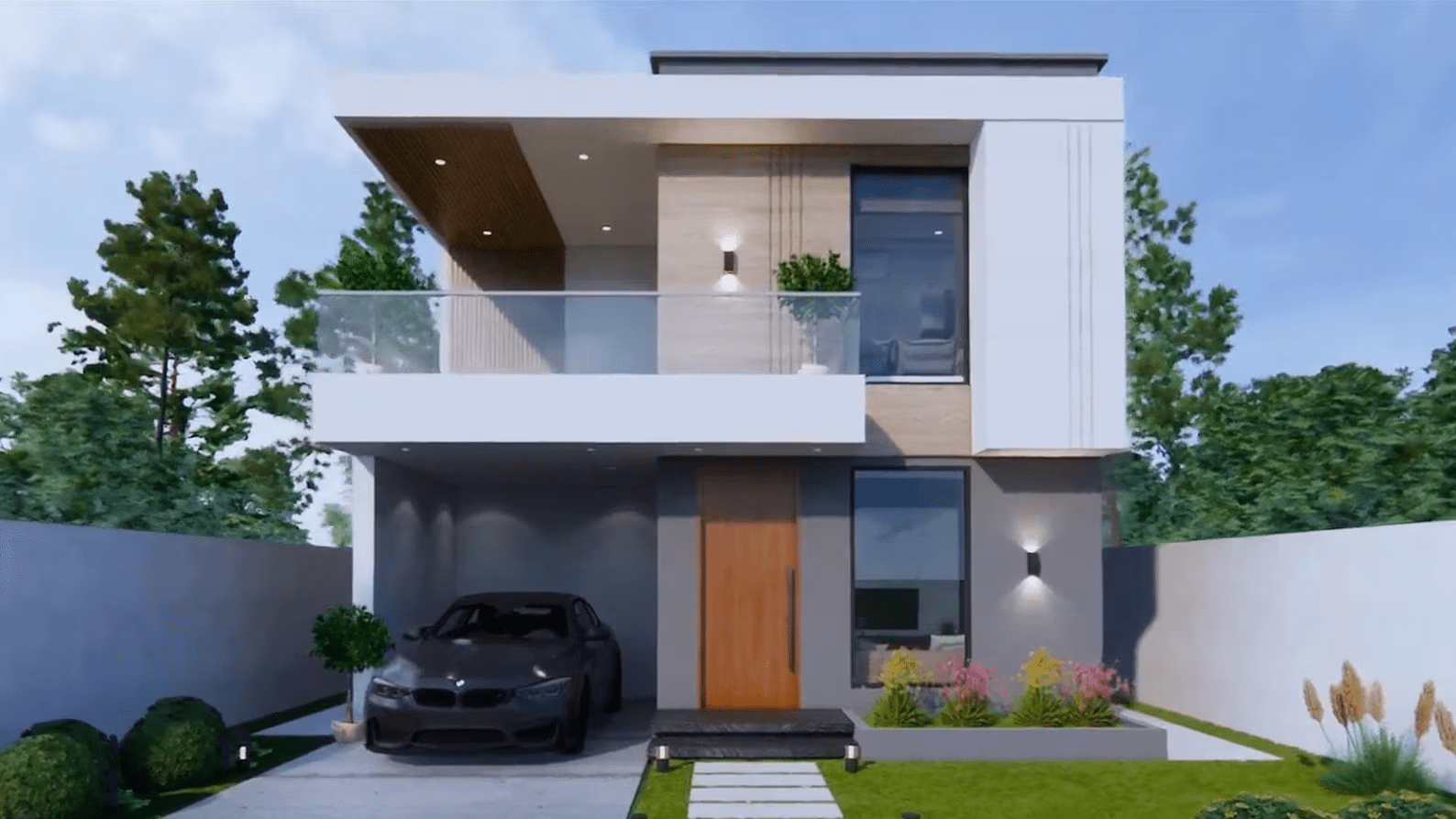 Mẫu nhà tiền chế 2 tầng hiện đại với thiết kế mặt tiền tone xám ghi thanh lịch và thời thượng