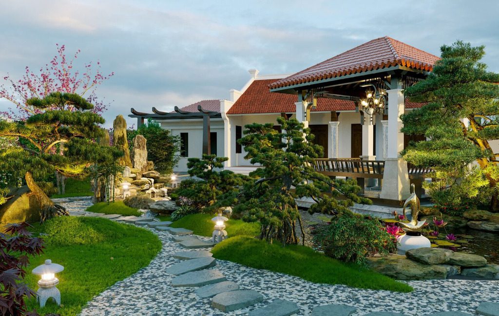 Mẫu nhà vườn cấp 4 có sân vườn kiểu Nhật 