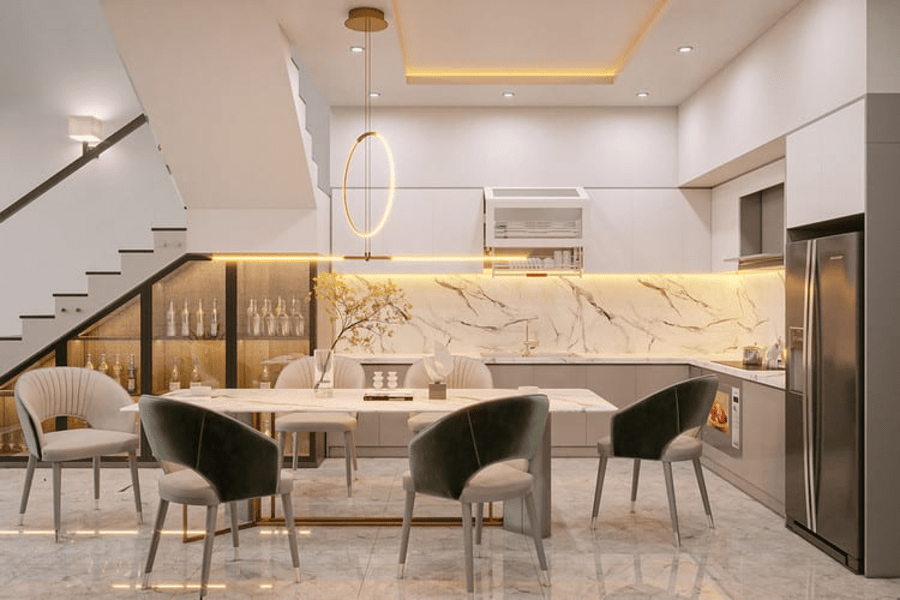 Mẫu phòng bếp nhà ống với thiết kế hiện đại, tinh tế