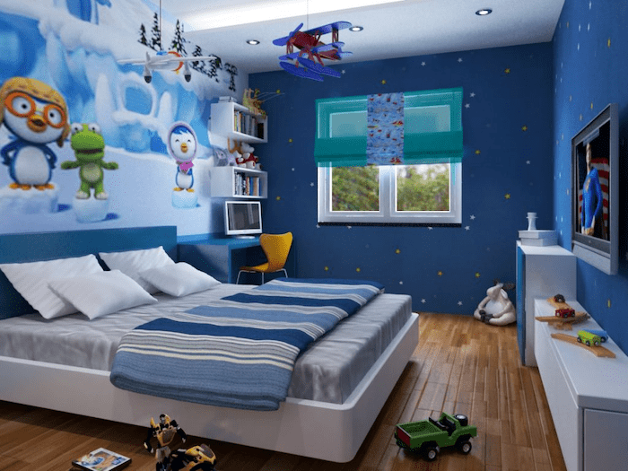 Mẫu phòng ngủ bé trai đẹp mê ly với tông màu xanh
